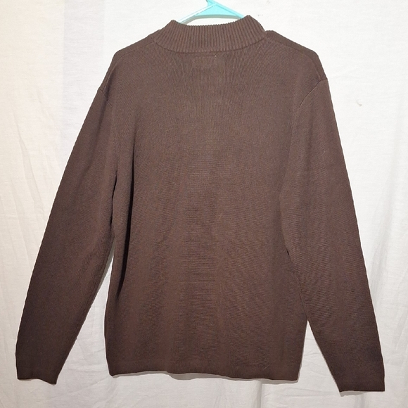 Brown Knit Zip Up Men's Sweater With Stripes And Crew Neck, Sz. L., NWOT - Picture 9 of 13